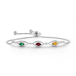 Mother's Marquise Birthstone and Cubic Zirconia Twist Frame Bolo Bracelet by ArtCarved (3 Stones) - 10"