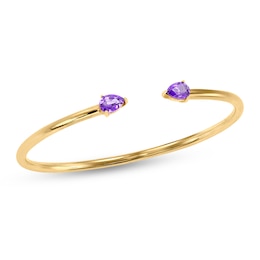 Couple's Pear-Shaped Simulated Birthstone Cuff by ArtCarved (2 Stones) - 7.5"