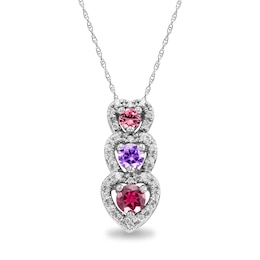 Mother's Graduated Birthstone and Cubic Zirconia Frame Linear Triple Heart Pendant by ArtCarved (3 Stones)