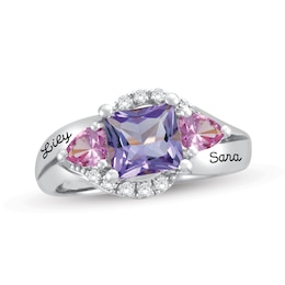 Mother's Multi-Shape Birthstone and Cubic Zirconia Three Stone Engravable Ring by ArtCarved (3 Stones and 2 Lines)