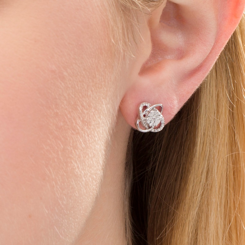 Diamond Accent Orbit Love Knot Stud Earrings in Sterling Silver