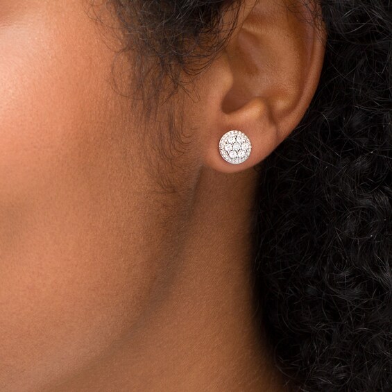 Composite Diamond Accent Bead Frame Stud Earrings in Sterling Silver
