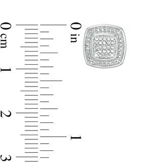 Diamond Accent Beaded Cushion Frame Stud Earrings in Sterling Silver