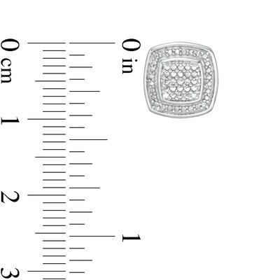 Diamond Accent Beaded Cushion Frame Stud Earrings in Sterling Silver
