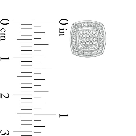 Diamond Accent Beaded Cushion Frame Stud Earrings in Sterling Silver