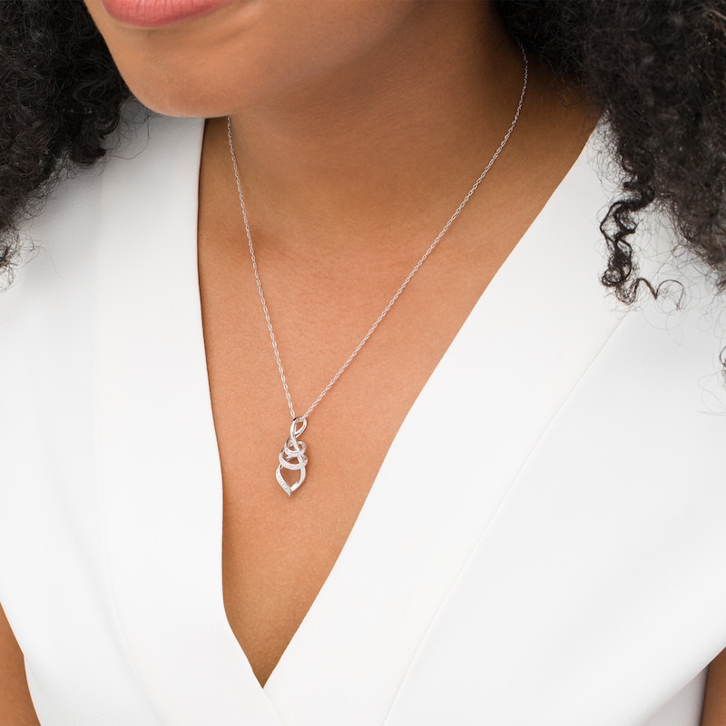 Main Image 2 of Diamond Accent Swirl Ribbon Pendant in Sterling Silver