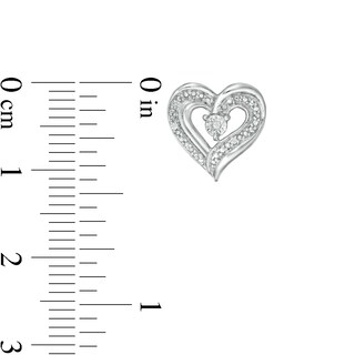 Diamond Accent Beaded Ribbon Heart Stud Earrings in Sterling Silver