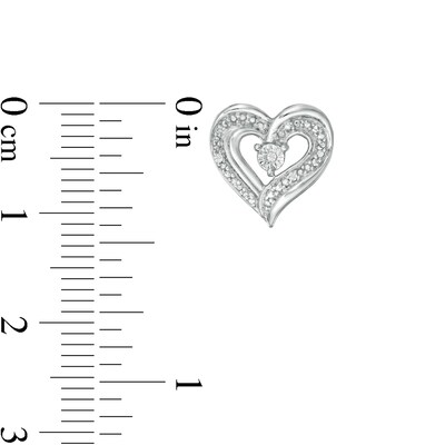 Diamond Accent Beaded Ribbon Heart Stud Earrings in Sterling Silver