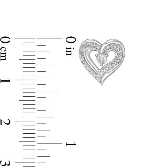 Diamond Accent Beaded Ribbon Heart Stud Earrings in Sterling Silver
