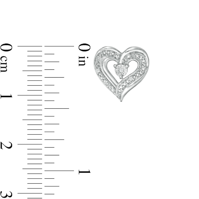 Diamond Accent Beaded Ribbon Heart Stud Earrings in Sterling Silver