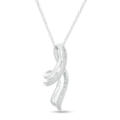 Diamond Accent Looping Ribbon Pendant in Sterling Silver
