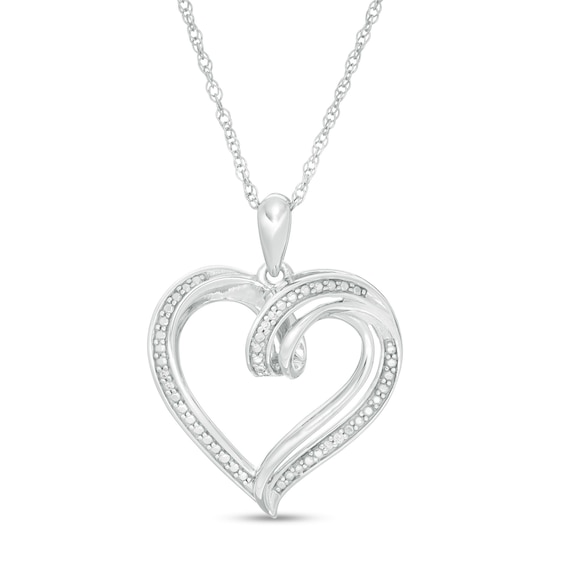 Diamond Accent Double Loop Ribbon Heart Pendant in Sterl