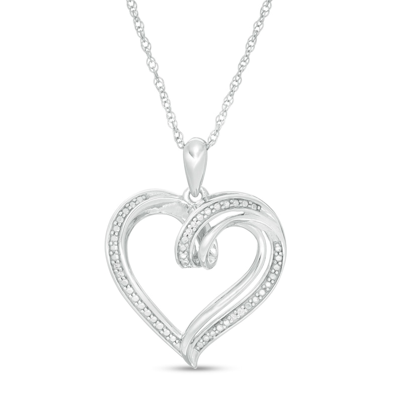 Main Image 1 of Diamond Accent Double Loop Ribbon Heart Pendant in Sterling Silver