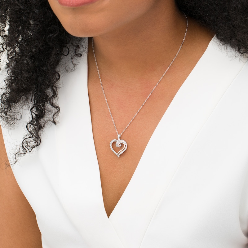 Main Image 2 of Diamond Accent Double Loop Ribbon Heart Pendant in Sterling Silver