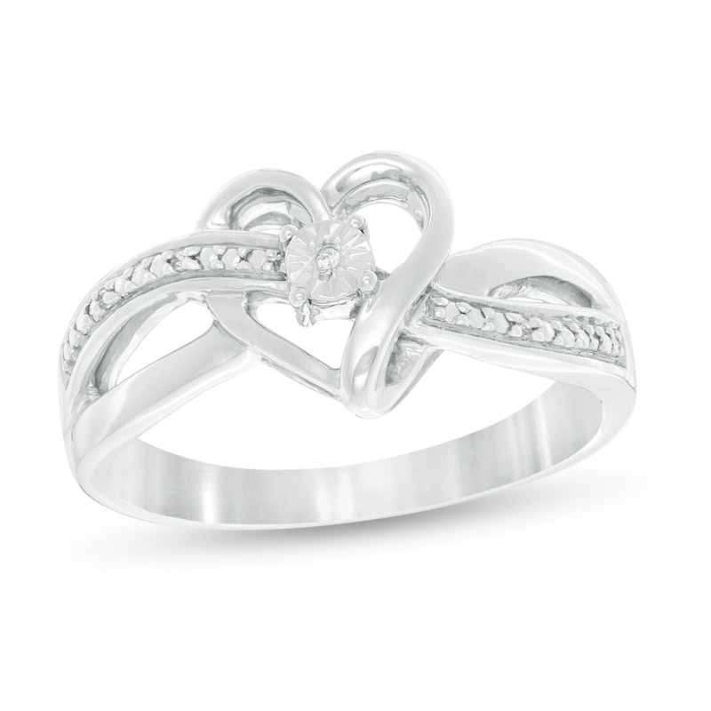 Diamond Accent Ribbon Heart Crossover Ring in Sterling Silver|Peoples Jewellers