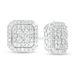 1.23 CT. T.W. Cushion-Shaped Multi-Diamond Frame Stud Earrings in 10K White Gold
