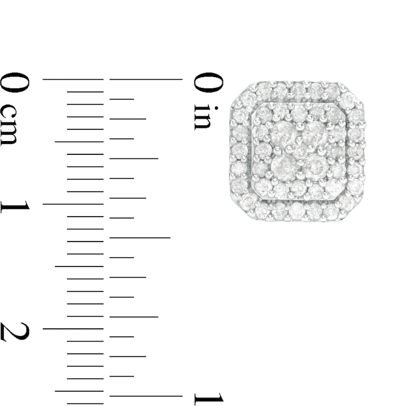Main Image 3 of 1.23 CT. T.W. Cushion-Shaped Multi-Diamond Frame Stud Earrings in 10K White Gold