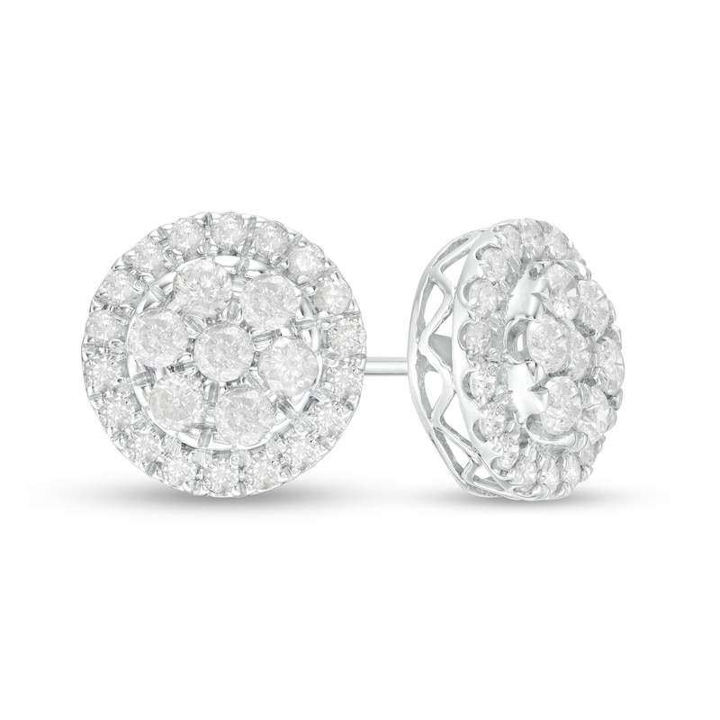 0.95 CT. T.W. Multi-Diamond Frame Stud Earrings in 10K White Gold