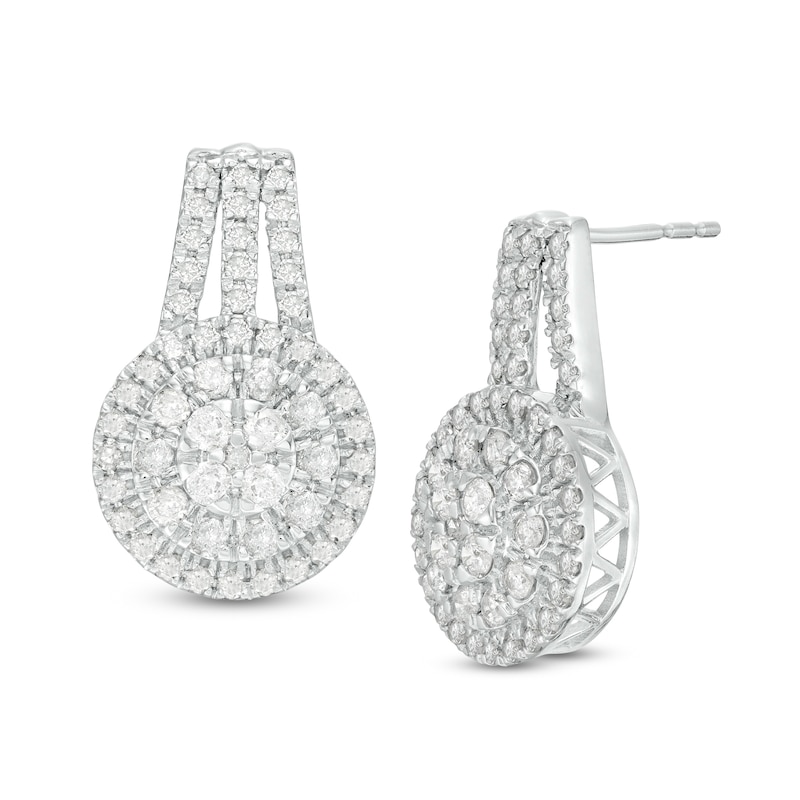 1.45 CT. T.W. Composite Diamond Double Frame Drop Earrings in 10K Gold|Peoples Jewellers