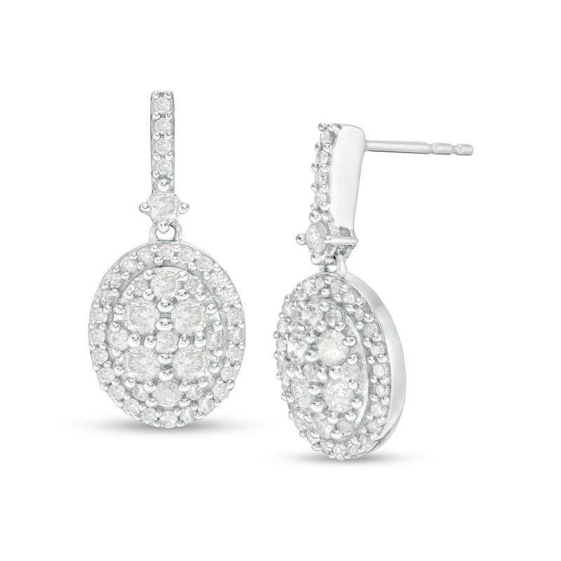 0.95 CT. T.W. Oval Composite Diamond Frame Drop Earrings in 10K White Gold|Peoples Jewellers