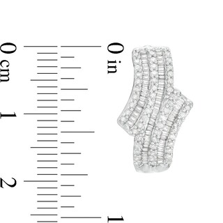 1.23 CT. T.W. Baguette and Round Diamond Multi-Row Bypass Hoop Earrings in 10K White Gold