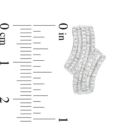 1.23 CT. T.W. Baguette and Round Diamond Multi-Row Bypass Hoop Earrings in 10K White Gold
