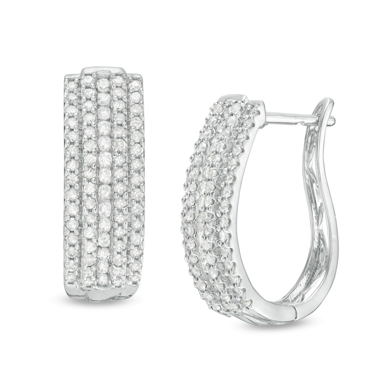 1.18 CT. T.W. Diamond Multi-Row Hoop Earrings in 10K White Gold