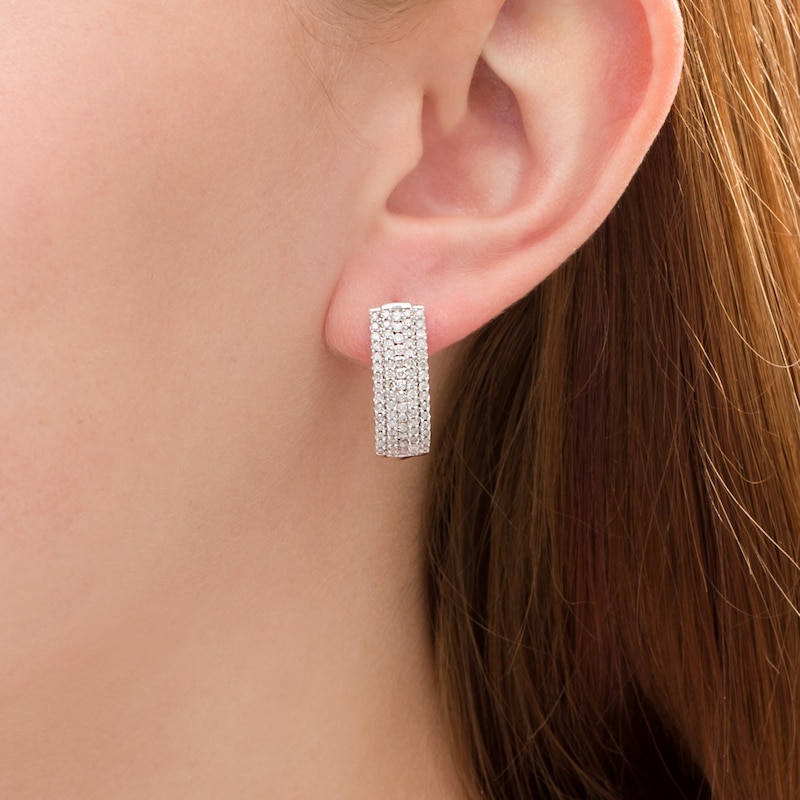 1.18 CT. T.W. Diamond Multi-Row Hoop Earrings in 10K White Gold