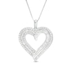 Thumbnail Image 0 of 0.95 CT. T.W. Baguette and Round Diamond Double Row Heart Pendant in 10K White Gold