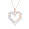 Thumbnail Image 0 of 0.95 CT. T.W. Baguette and Round Diamond Double Row Heart Pendant in 10K Rose Gold