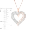 Thumbnail Image 2 of 0.95 CT. T.W. Baguette and Round Diamond Double Row Heart Pendant in 10K Rose Gold