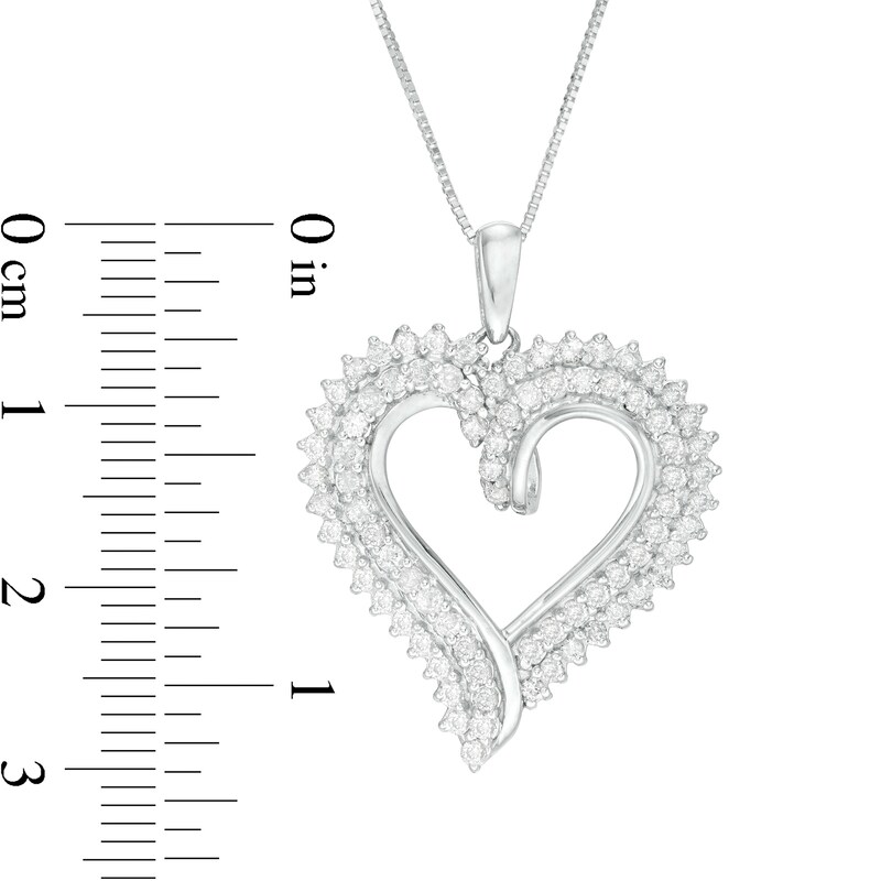 Main Image 3 of 0.95 CT. T.W. Diamond Double Row Shadow Heart Pendant in 10K White Gold