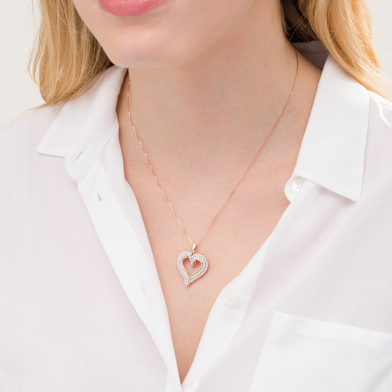 0.95 CT. T.W. Diamond Double Row Heart Pendant in 10K Rose Gold|Peoples Jewellers