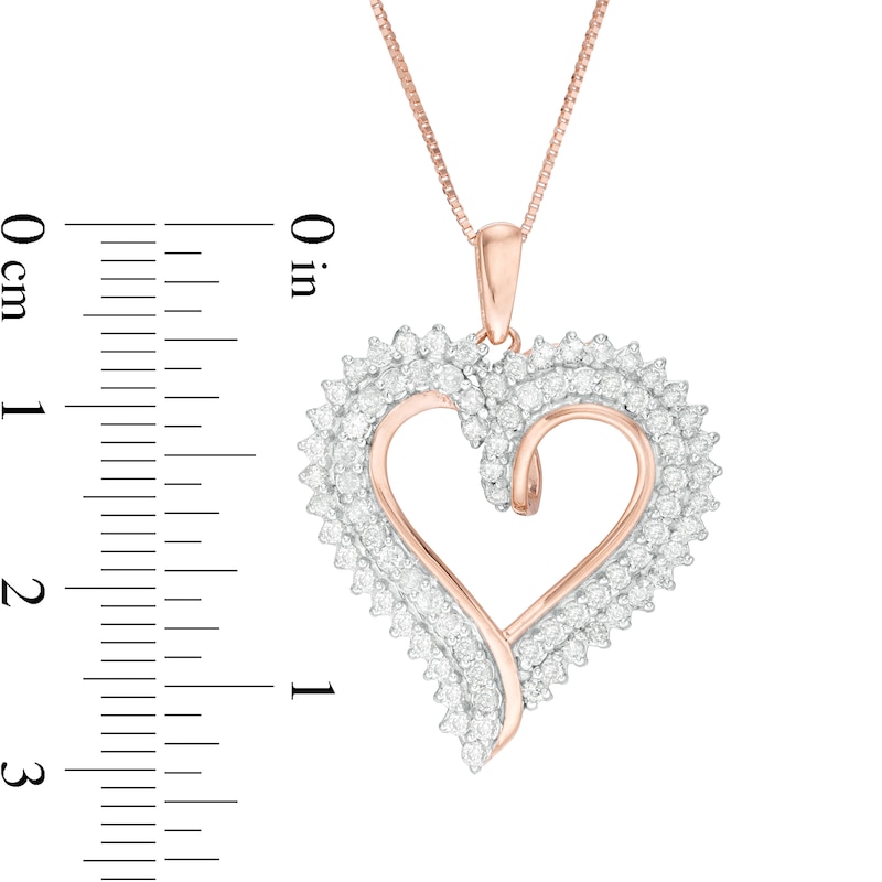 0.95 CT. T.W. Diamond Double Row Heart Pendant in 10K Rose Gold