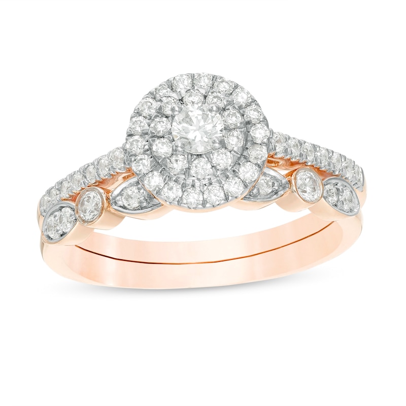 CT. T.W. Diamond Double Frame Art Deco Bridal Set in 10K Rose Gold|Peoples Jewellers