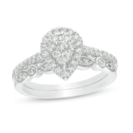 0.45 CT. T.W. Composite Pear-Shaped Diamond Art Deco Bridal Set in 10K White Gold