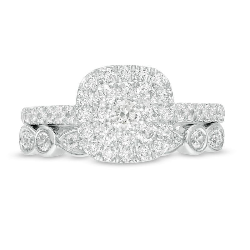 0.95 CT. T.W. Composite Cushion-Shaped Diamond Art Deco Bridal Set in 10K White Gold
