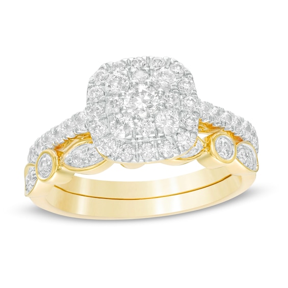 0.95 CT. T.W. Composite Cushion-Shaped Diamond Art Deco Bridal Set in 10K Gold