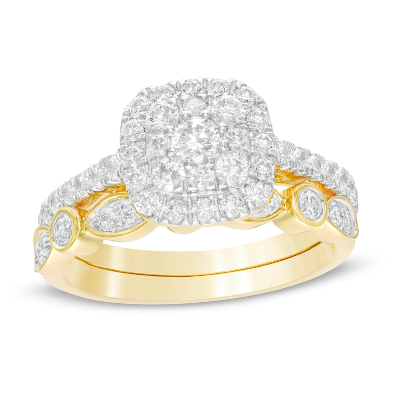 0.95 CT. T.W. Composite Cushion-Shaped Diamond Art Deco Bridal Set in 10K Gold