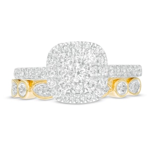 0.95 CT. T.W. Composite Cushion-Shaped Diamond Art Deco Bridal Set in 10K Gold