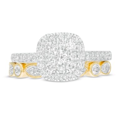 0.95 CT. T.W. Composite Cushion-Shaped Diamond Art Deco Bridal Set in 10K Gold