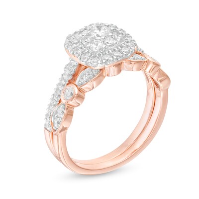 0.95 CT. T.W. Composite Cushion-Shaped Diamond Art Deco Bridal Set in 10K Rose Gold