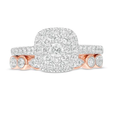 0.95 CT. T.W. Composite Cushion-Shaped Diamond Art Deco Bridal Set in 10K Rose Gold