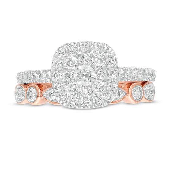 0.95 CT. T.W. Composite Cushion-Shaped Diamond Art Deco Bridal Set in 10K Rose Gold