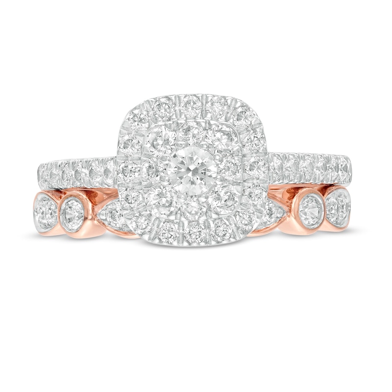 0.95 CT. T.W. Composite Cushion-Shaped Diamond Art Deco Bridal Set in 10K Rose Gold