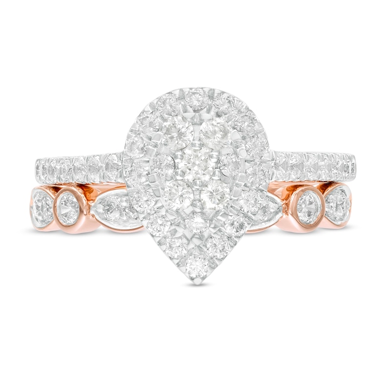0.95 CT. T.W. Composite Pear-Shaped Diamond Art Deco Bridal Set in 10K Rose Gold