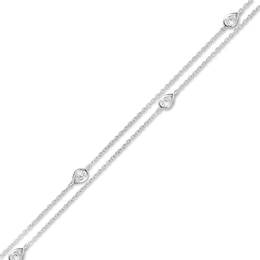 0.23 CT. T.W. Pear-Shaped Diamond Station Double Strand Bracelet in 10K White Gold - 7.25&quot;