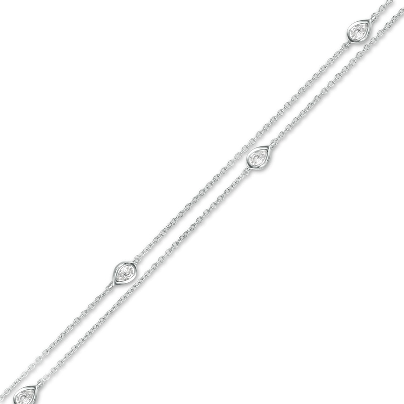 0.23 CT. T.W. Pear-Shaped Diamond Station Double Strand Bracelet in 10K White Gold - 7.25"