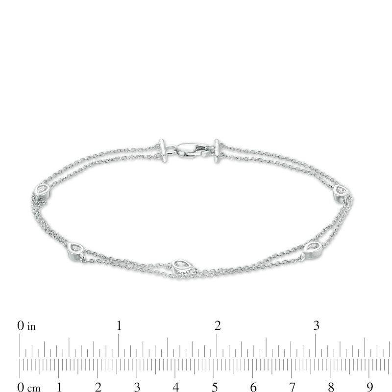 0.23 CT. T.W. Pear-Shaped Diamond Station Double Strand Bracelet in 10K White Gold - 7.25"