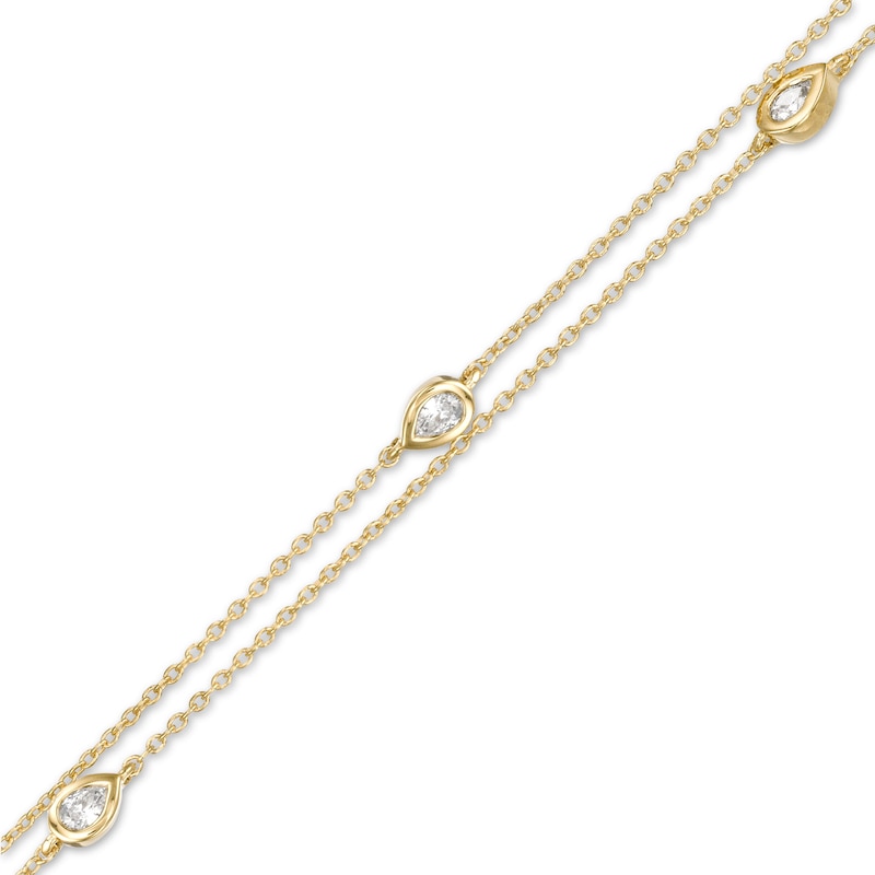 Main Image 1 of 0.23 CT. T.W. Pear-Shaped Diamond Station Double Strand Bracelet in 10K Gold - 7.25"